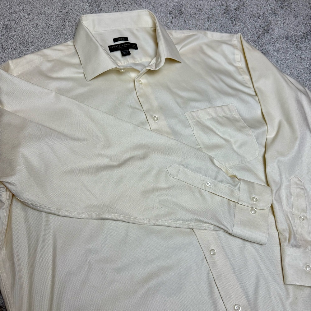 Pronto Uomo Men's Dress Shirt Cream Long Sleeve Size 18 34/35 Classic Fit